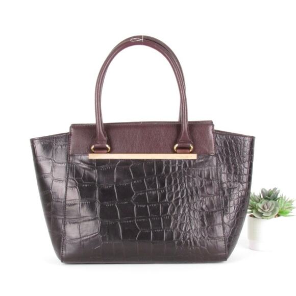 Antonio Melani Raisin/Black Croc Embossed Leather Bag - Picture 1 of 8